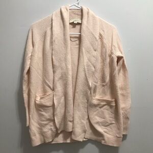 LOFT Womens Cardigan Sweater Size XS Pink Open Front Long Sleeve Collar Stretch